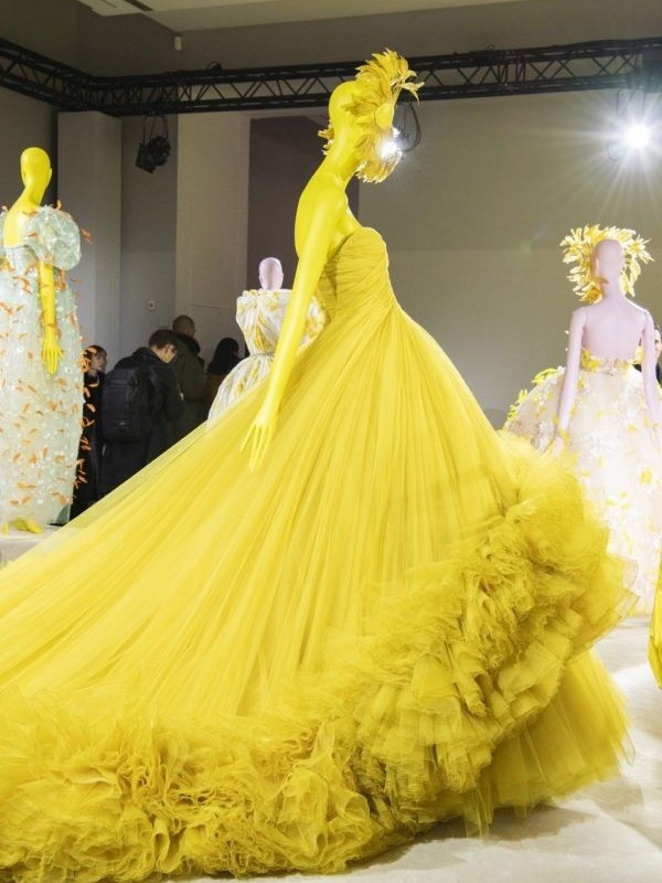Yellow Long Train Ball Gown /Photo Shoot Dress