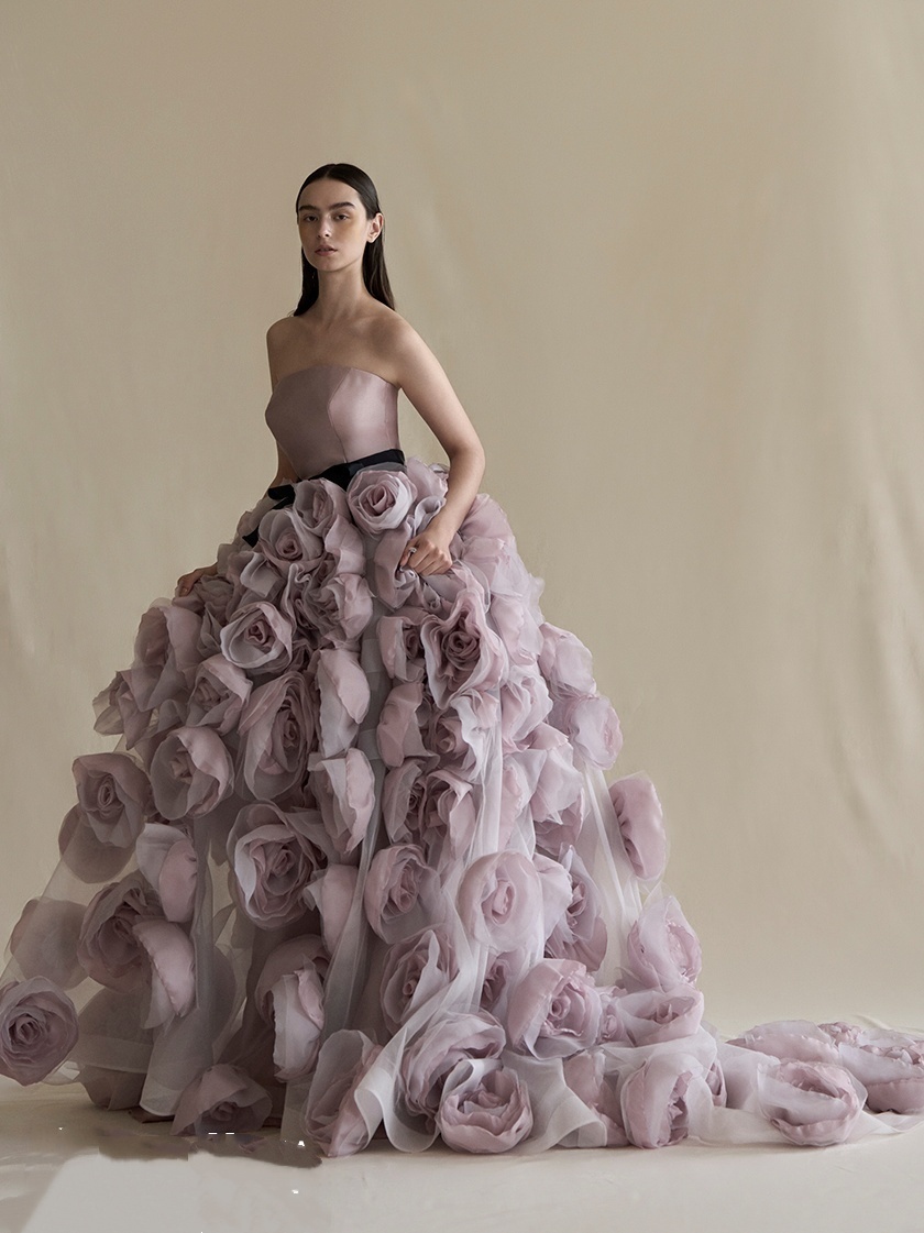 Mauve Organza Ruffled Photo Shoot Dress