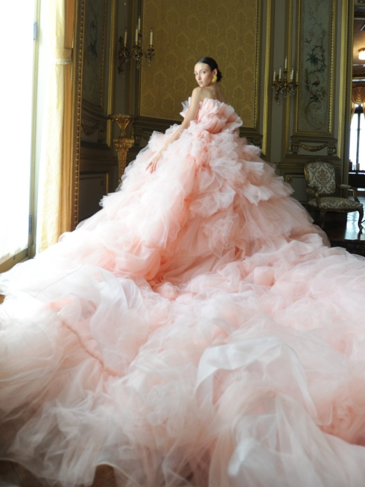 Pink Ruffled  Wedding Gown /Photo Shoot Dress