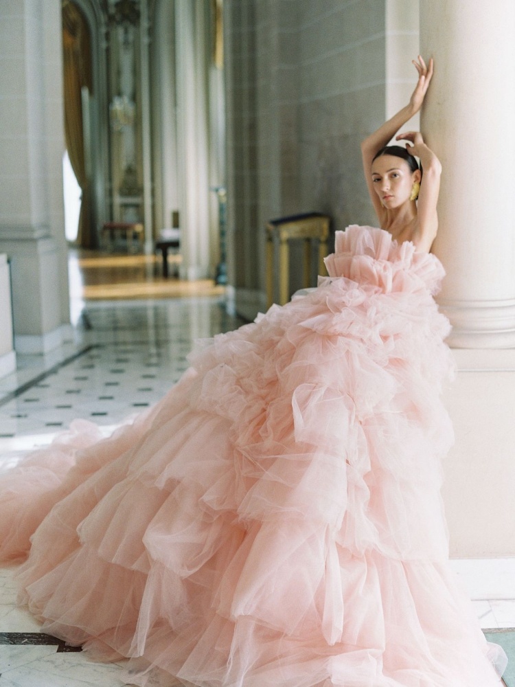 Pink Ruffled  Wedding Gown /Photo Shoot Dress
