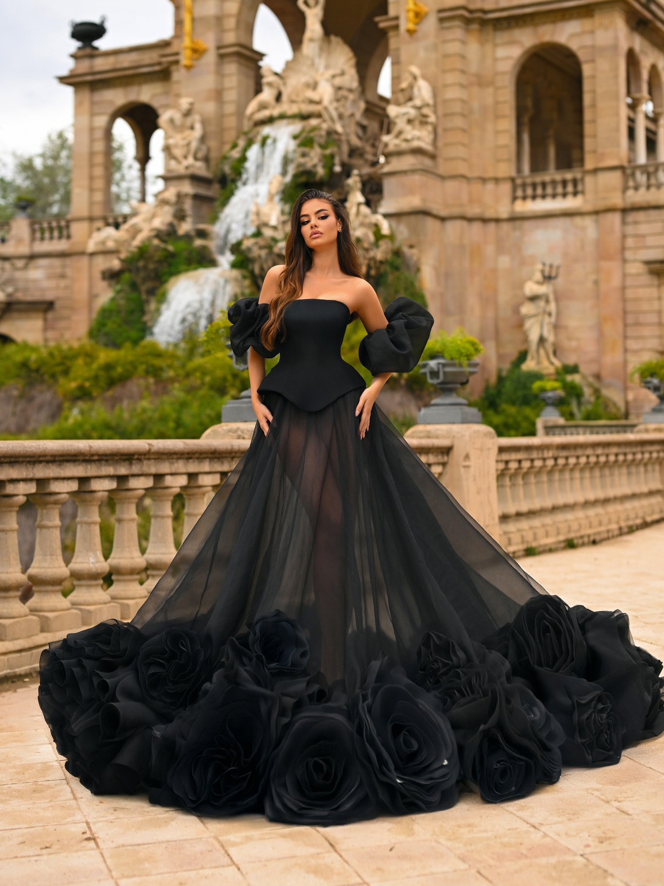 Black Flower Roamtic Prom Dress/Photoshoot Dress