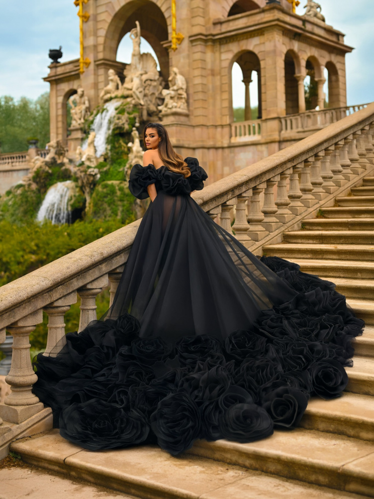 Black Flower Roamtic Prom Dress/Photoshoot Dress