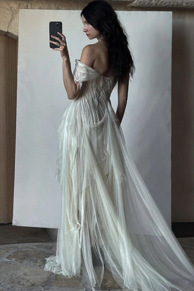 Vintage Off White Silk Tulle Bridal Dress/Costume Dress