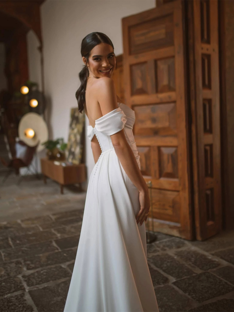 Off White Roamtic Italy Satin Wedding Dress