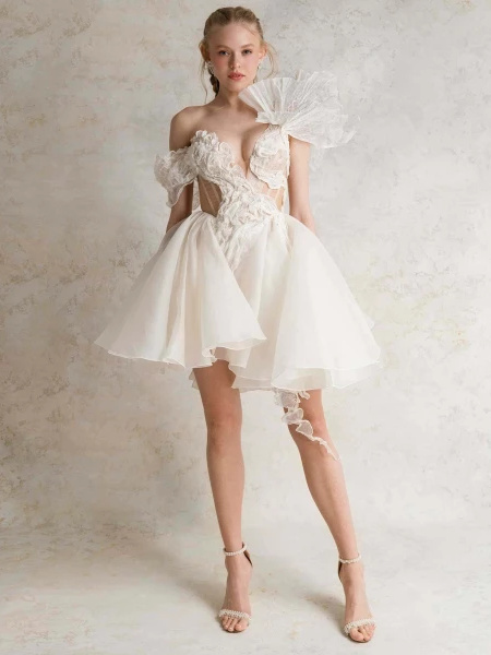 Silk Tulle Organza Short Bridal Dress