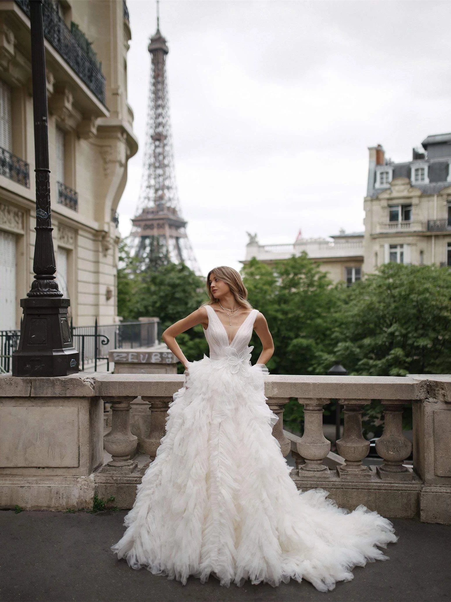 Off White Ruffled Chi Bridal Dress