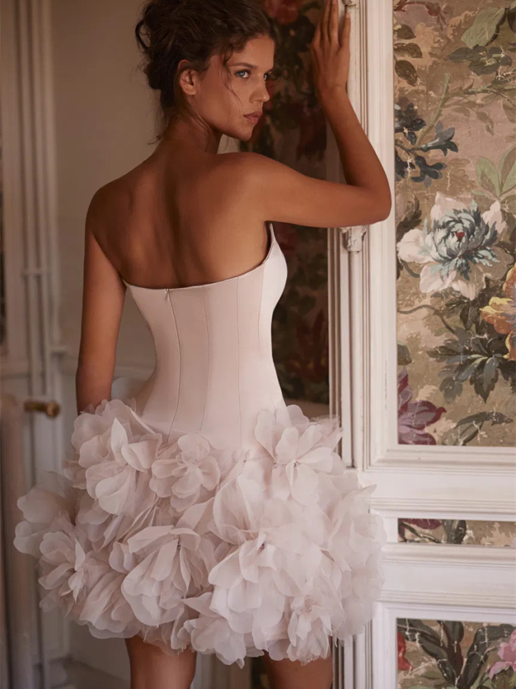 Ivory Short  Flowers Chi Bridal Dress
