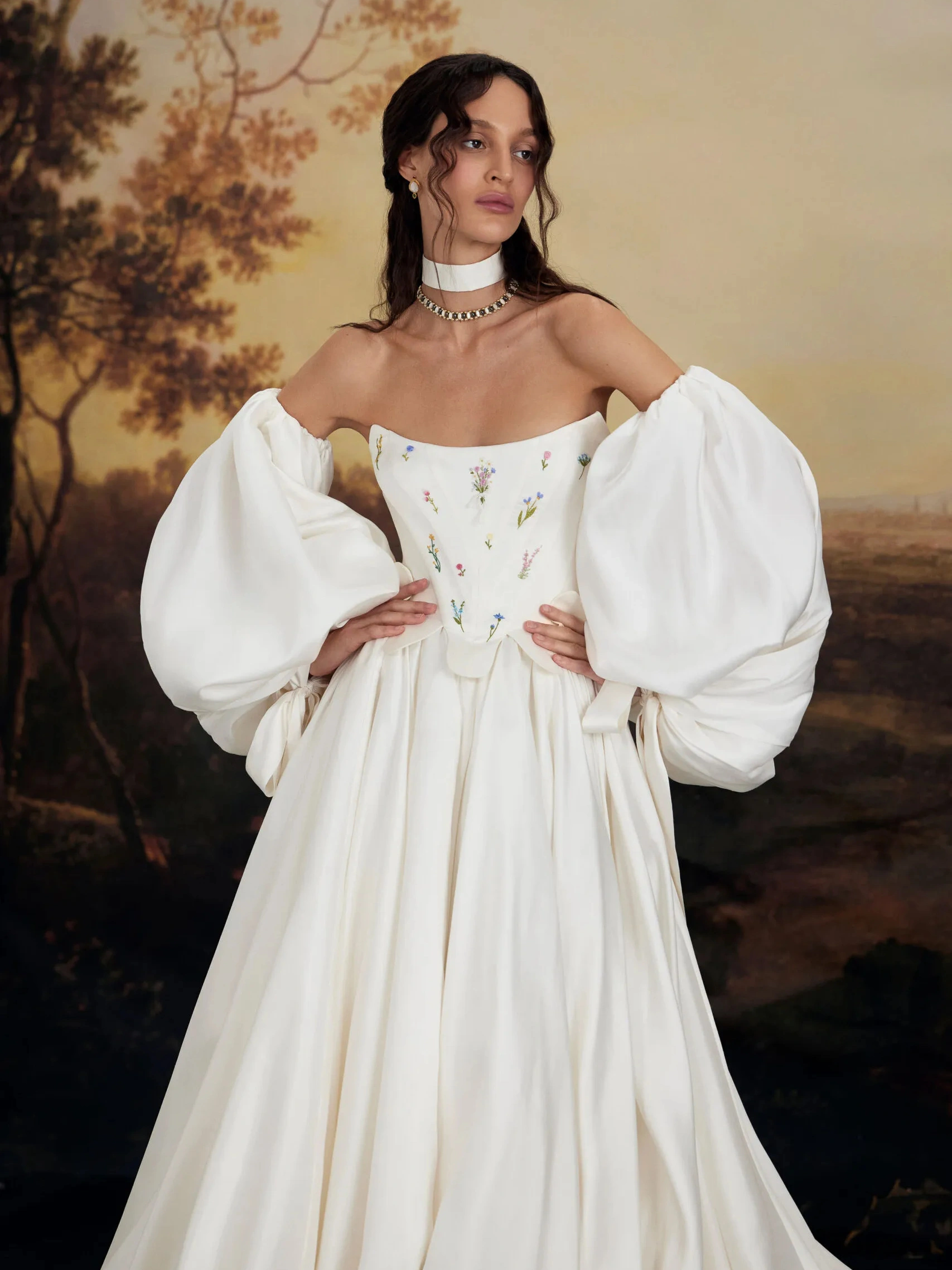 french lace wedding dress Odette Basque Waist Ball Gown Adidas stripe blue vintage Custom color/custom size/custom design Cheap Wedding Gowns with Sleeves Color:Brown-White