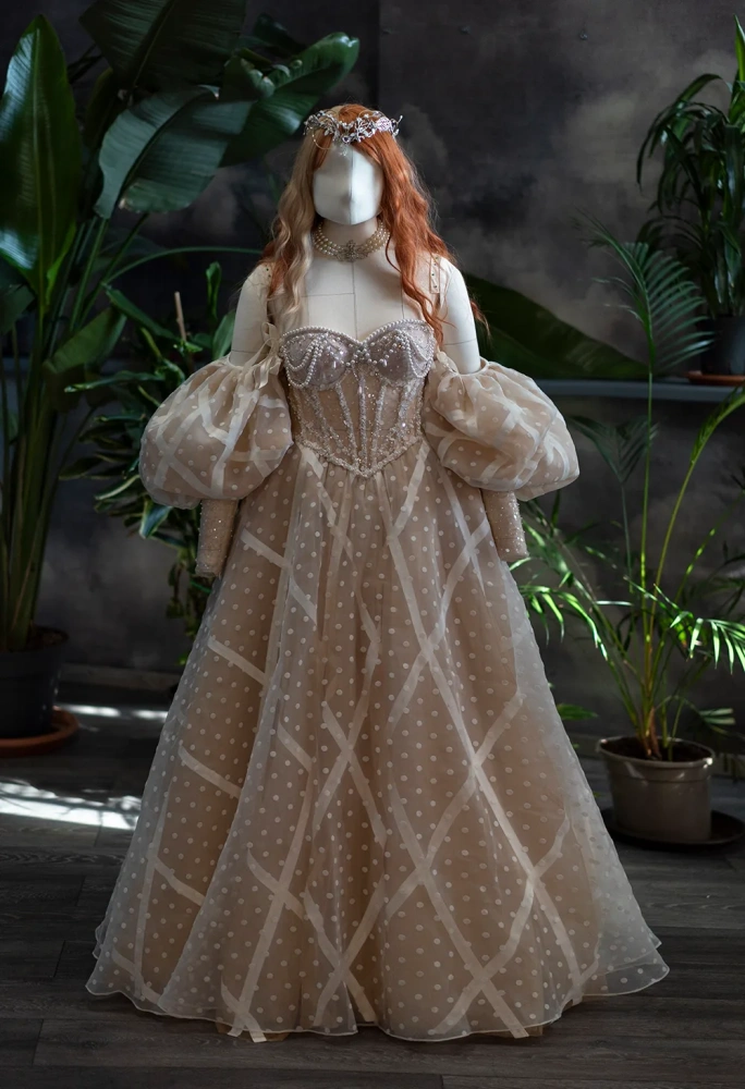 Basque Waist Champagne Photoshoot Dress