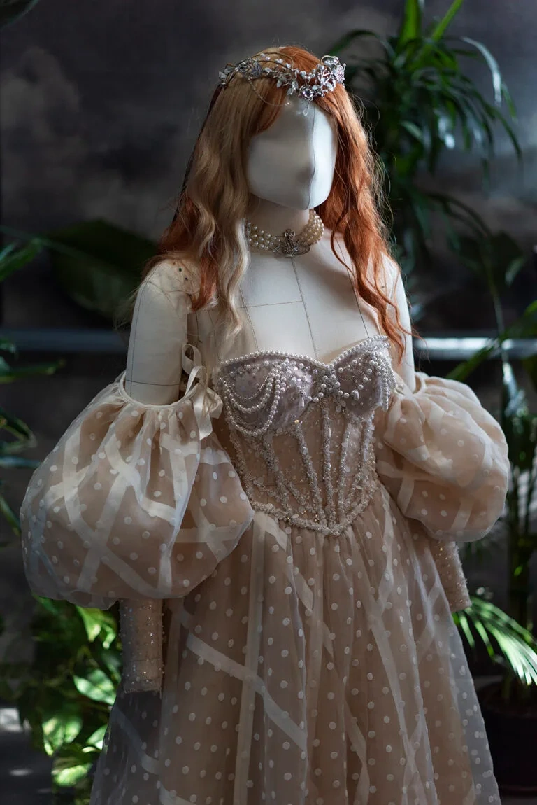 Basque Waist Champagne Photoshoot Dress