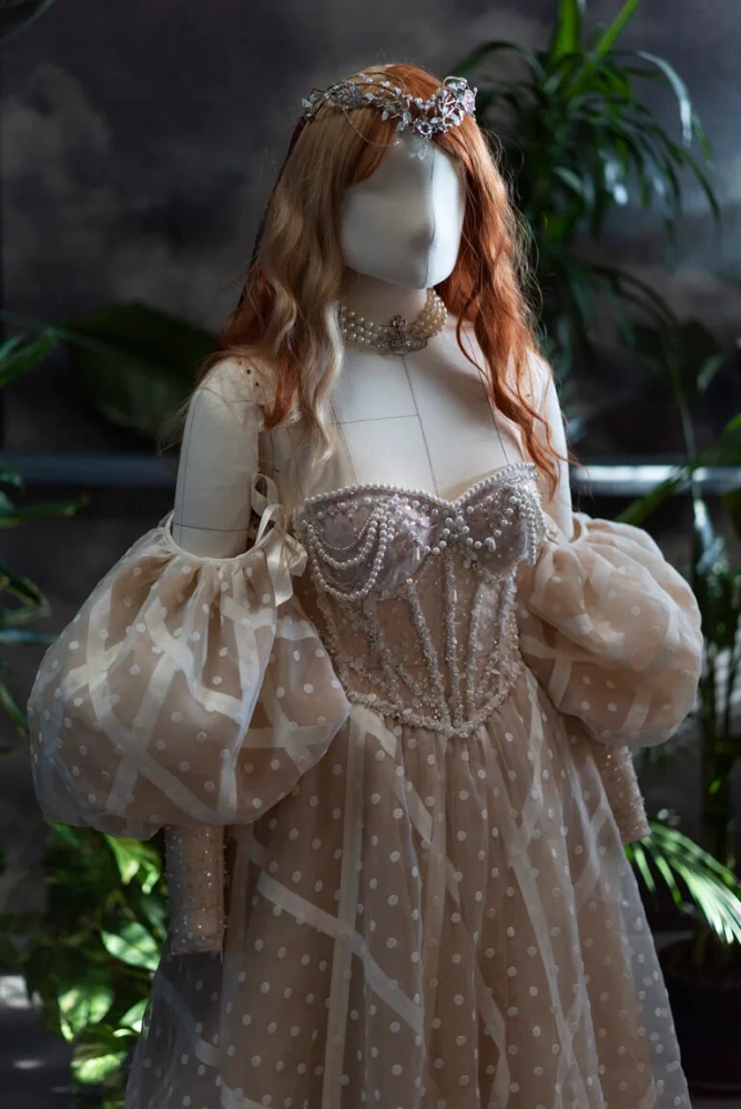 Basque Waist Champagne Photoshoot Dress