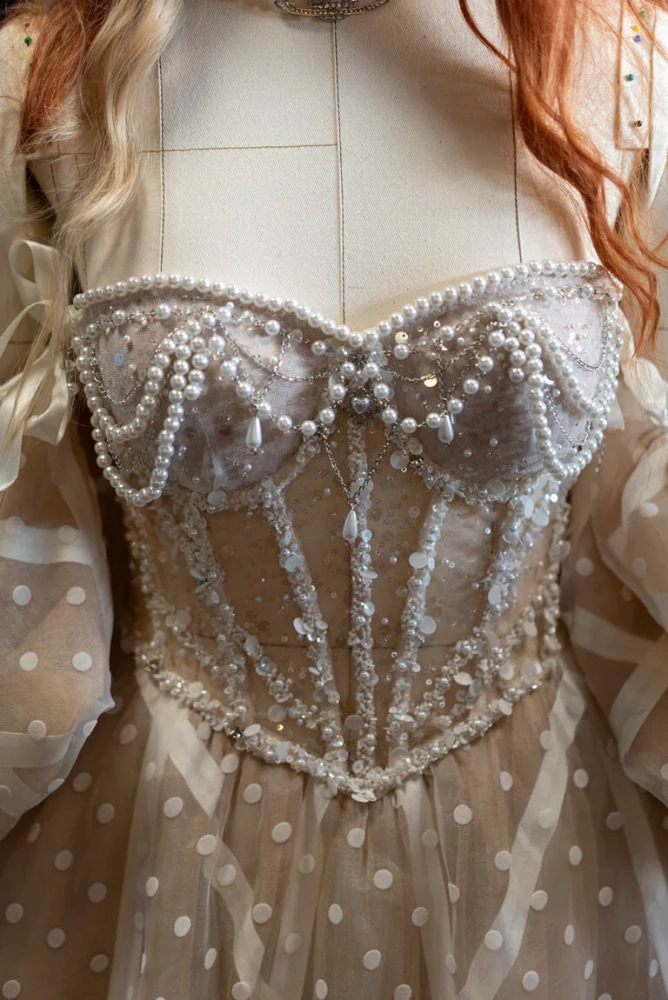 Basque Waist Champagne Photoshoot Dress