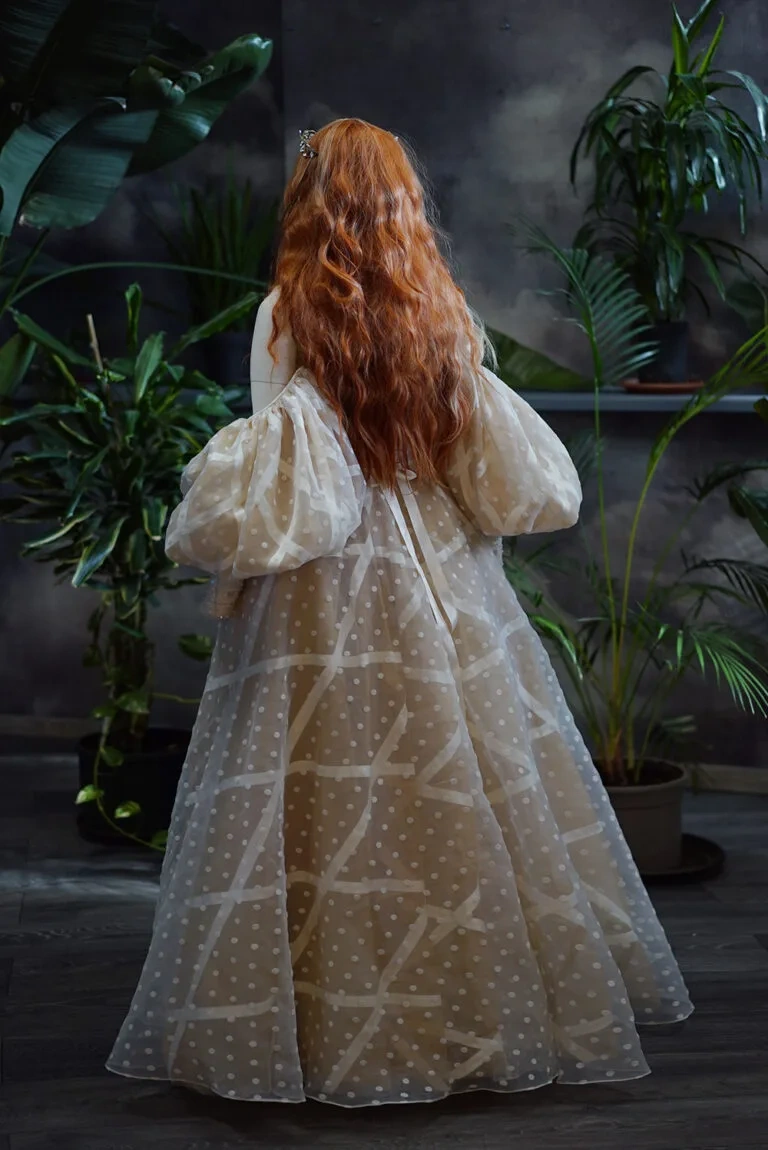 Basque Waist Champagne Photoshoot Dress