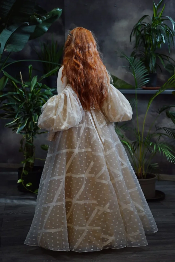 Basque Waist Champagne Photoshoot Dress