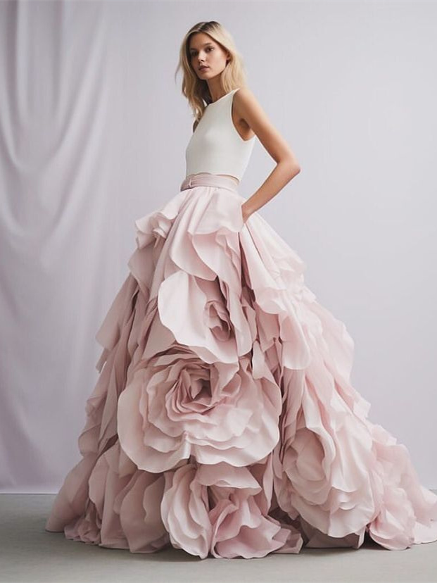 Flower Wedding Skirt/Floral Lace 2 Pieces Dress