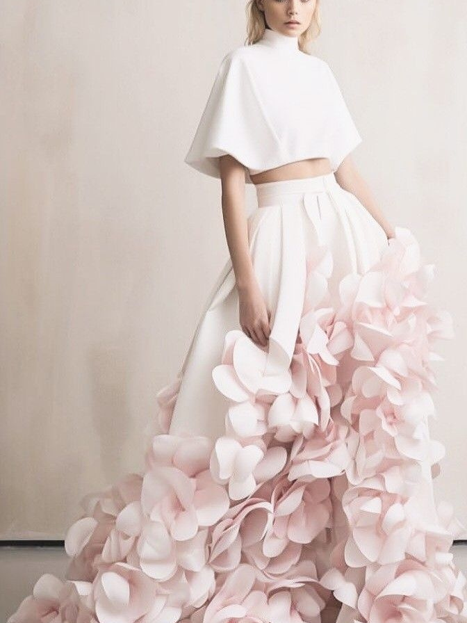 Flower Wedding Skirt/Floral Lace 2 Pieces Dress