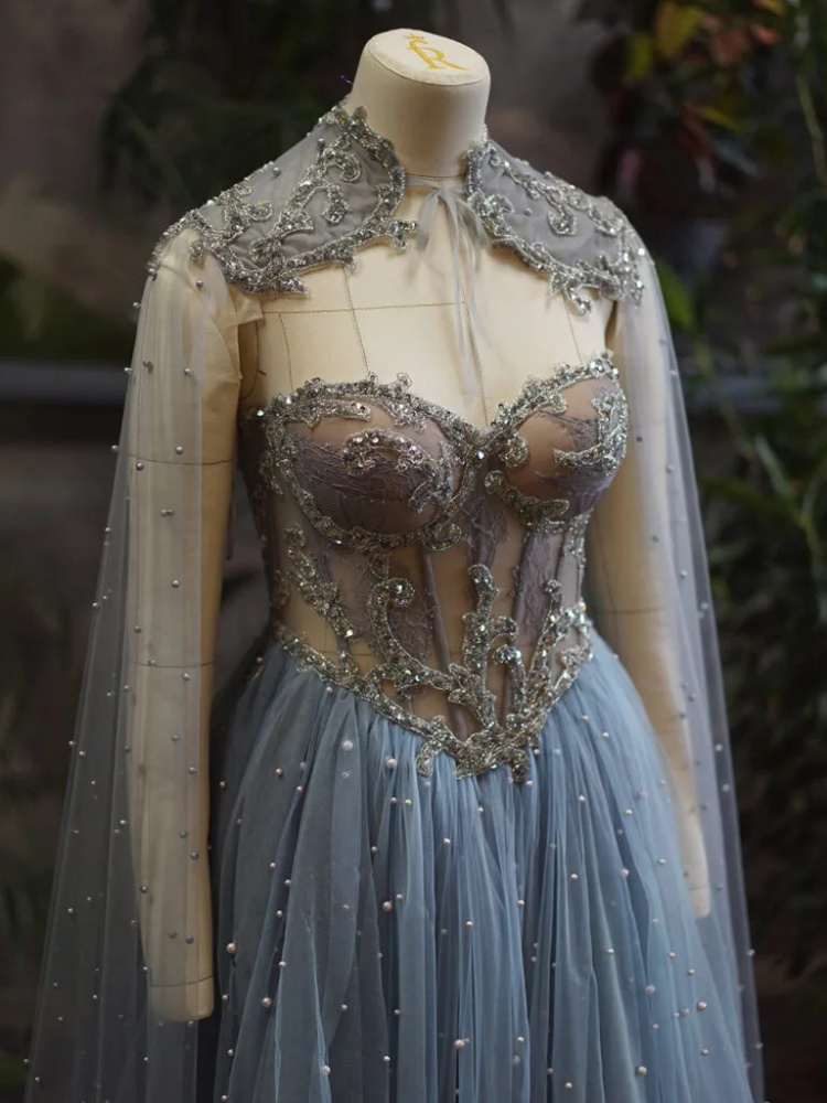Light Blue Beaded Top Photoshoot Dress