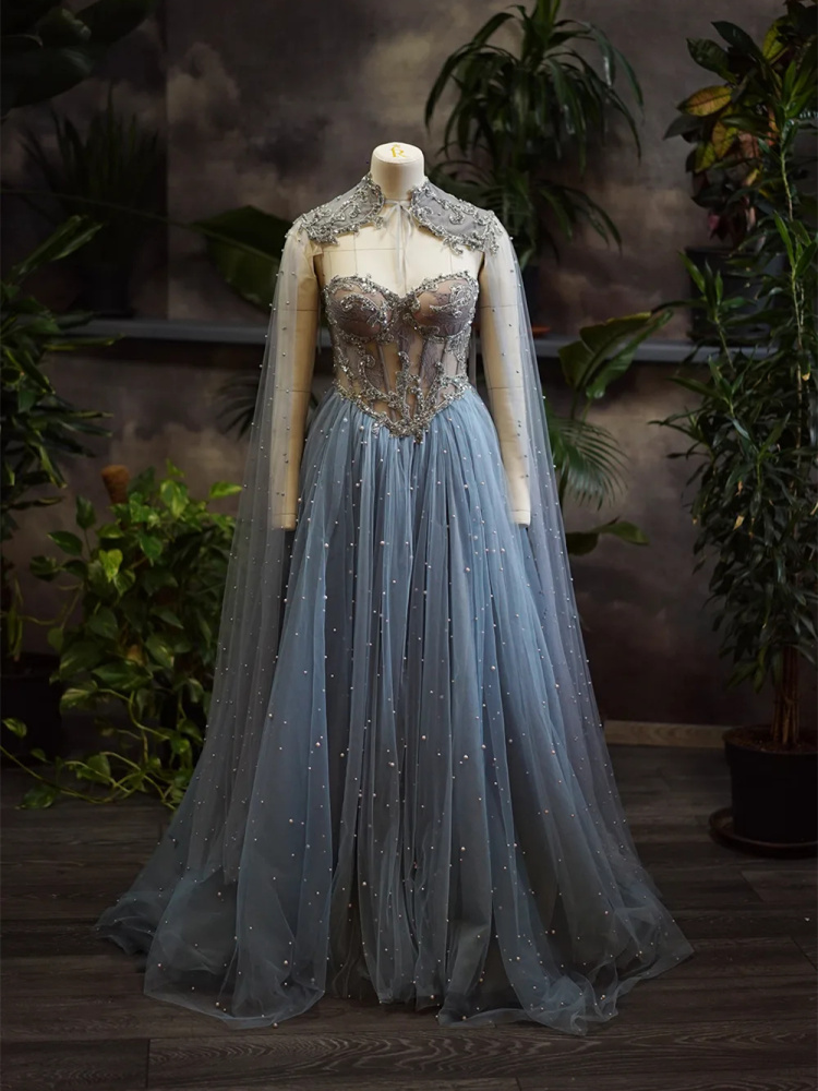 Light Blue Beaded Top Photoshoot Dress
