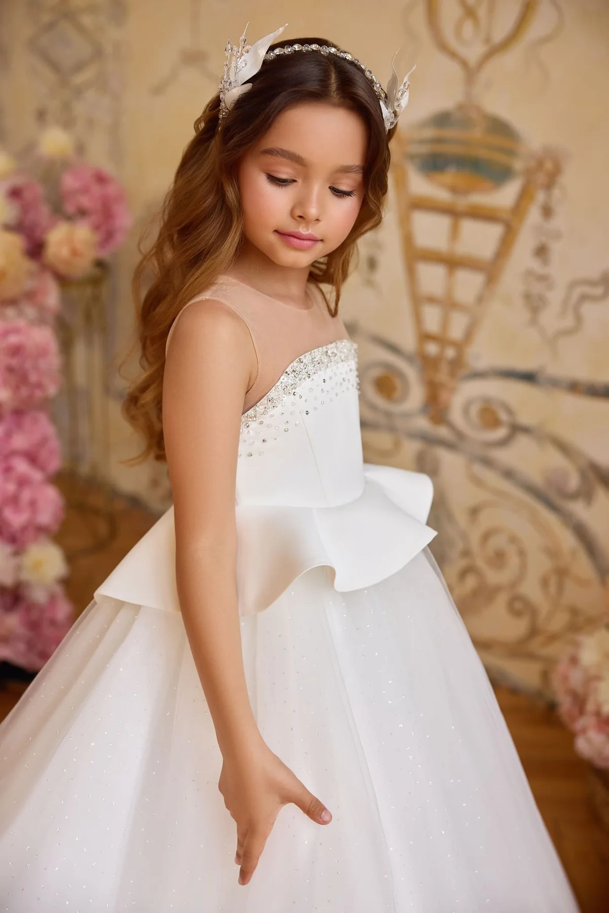 Ivory Luxury  Flower Girl Dress/ Girls Communion Dress