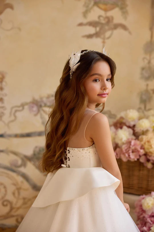 Ivory Luxury  Flower Girl Dress/ Girls Communion Dress