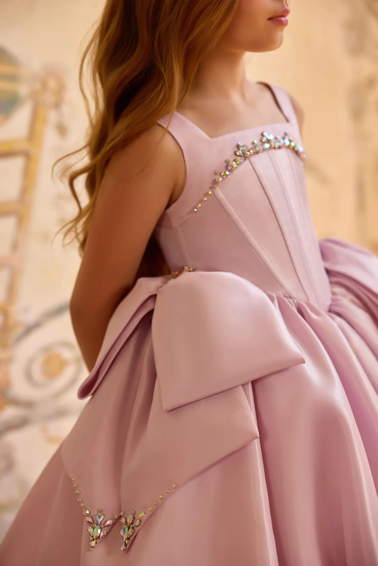 Pink  Shiny Satin Girls Party Dress
