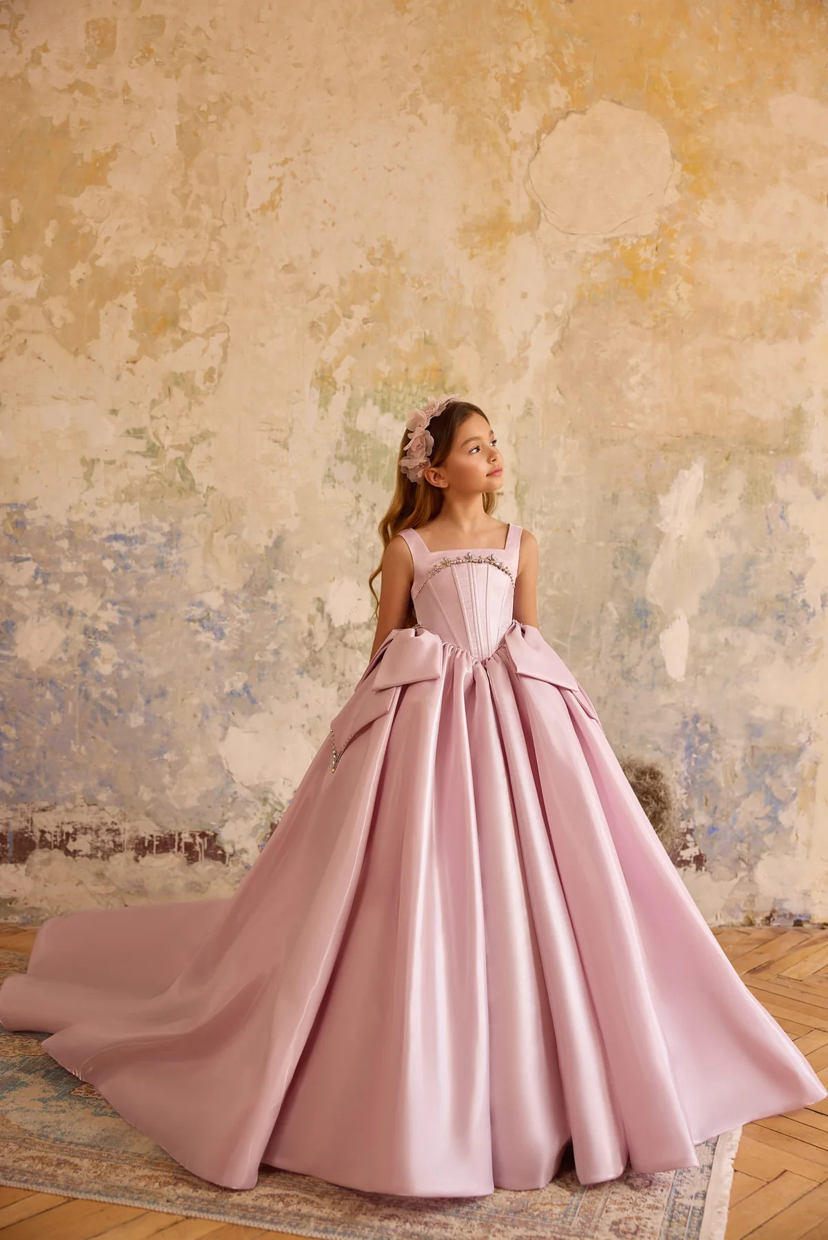 Pink  Shiny Satin Girls Party Dress
