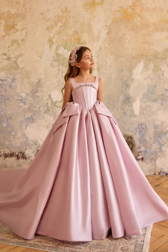 Pink  Shiny Satin Girls Party Dress