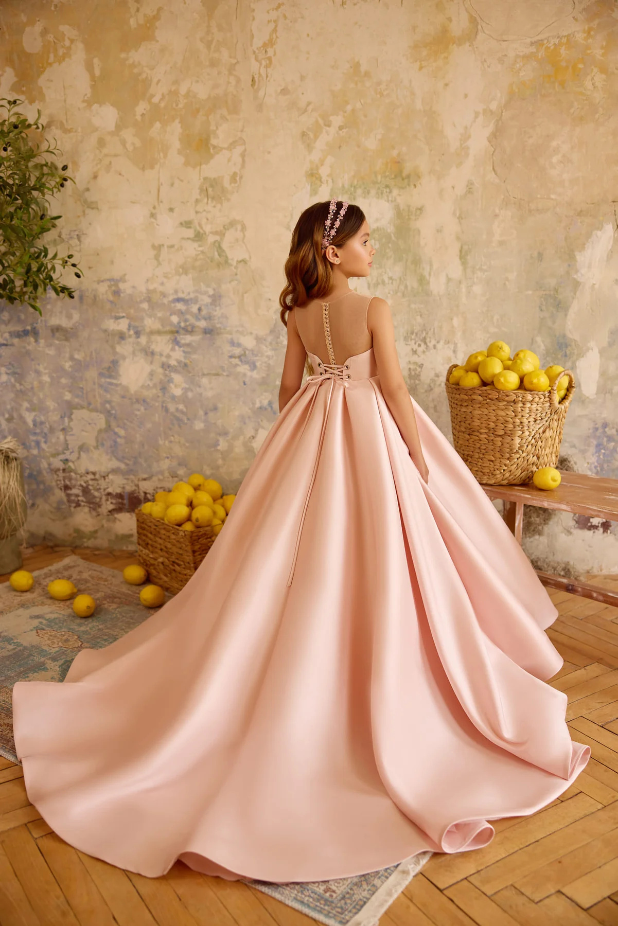 Pink Satin Girls Party Dress