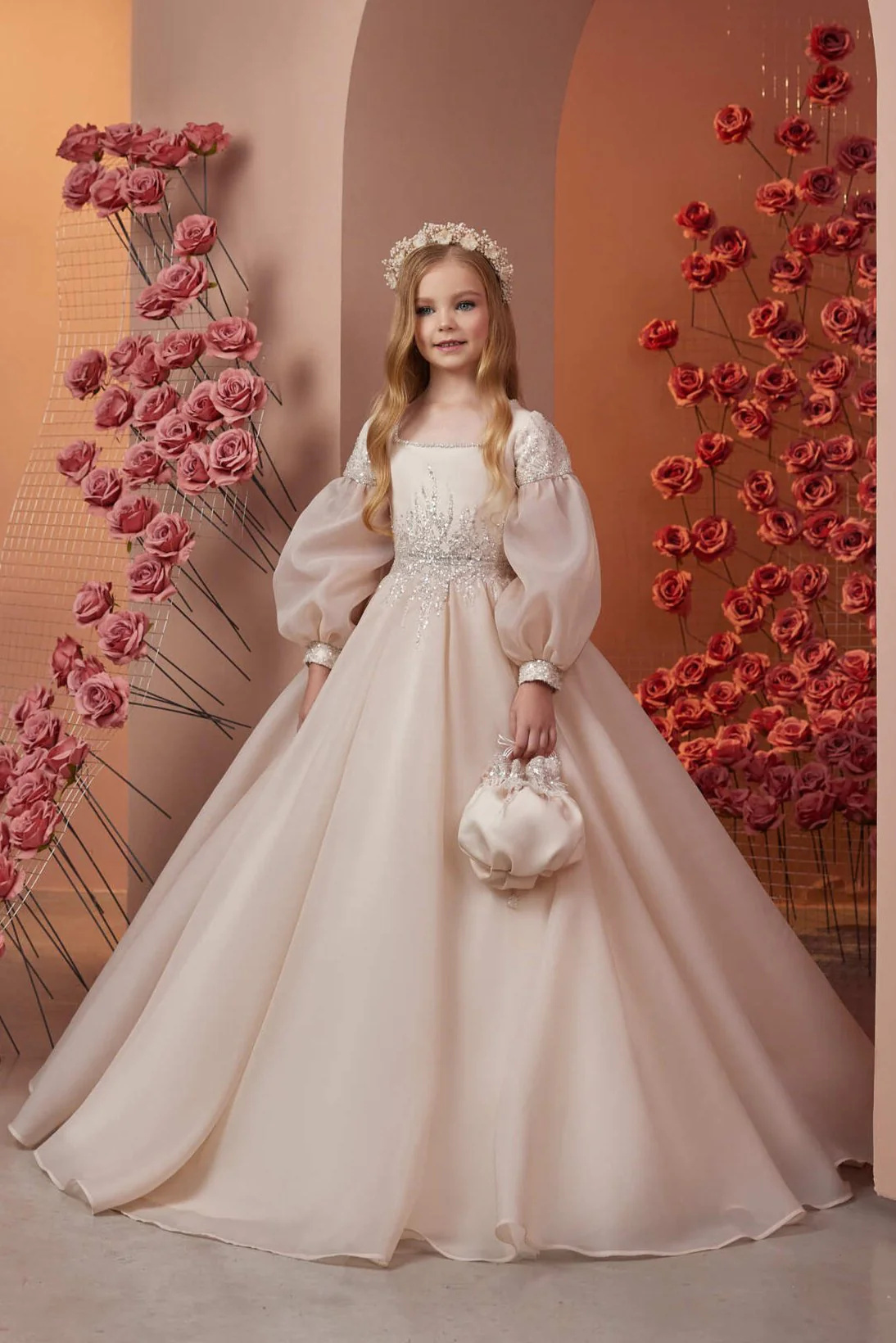Blush Pink Organza Girls Party Dress