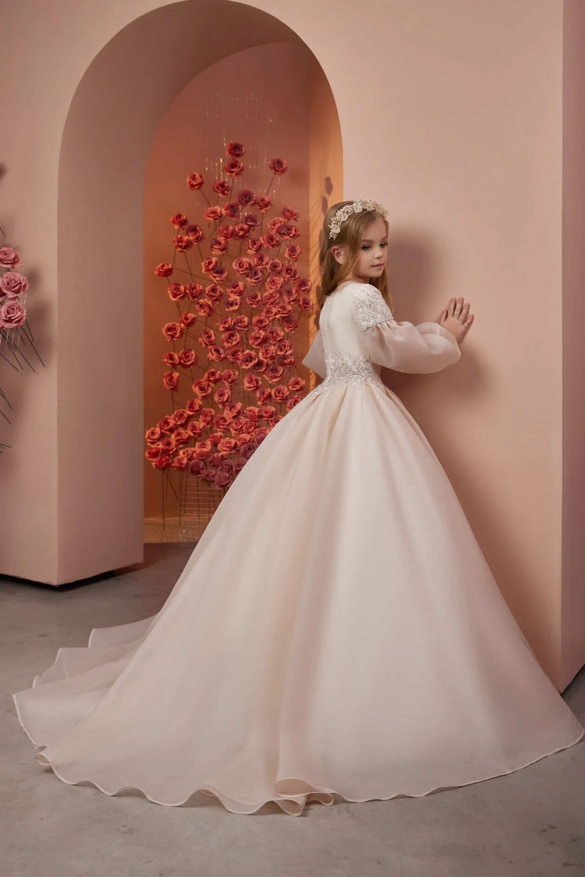 Blush Pink Organza Girls Party Dress
