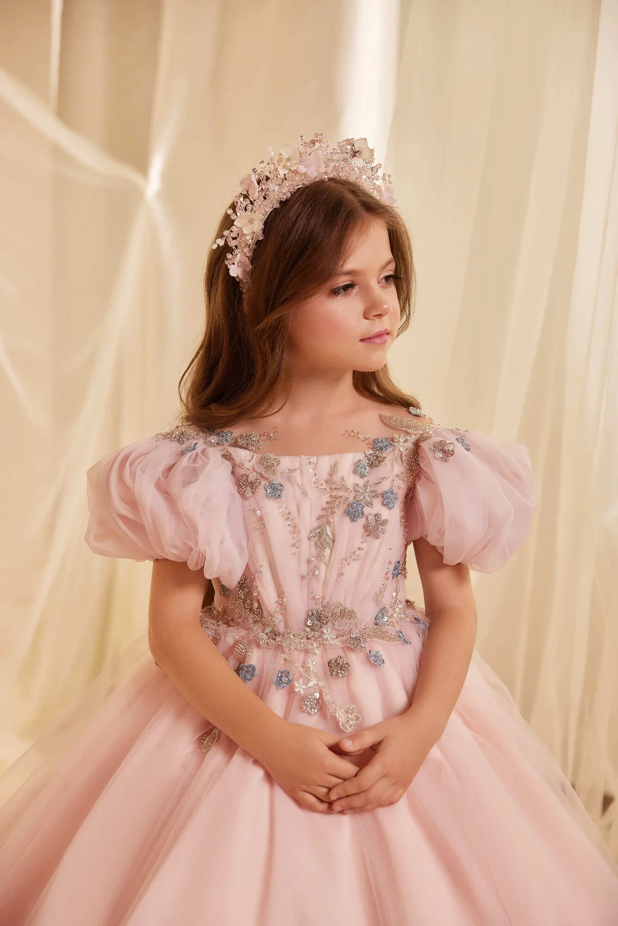 Pink Organza Beaded Girls Party Dress