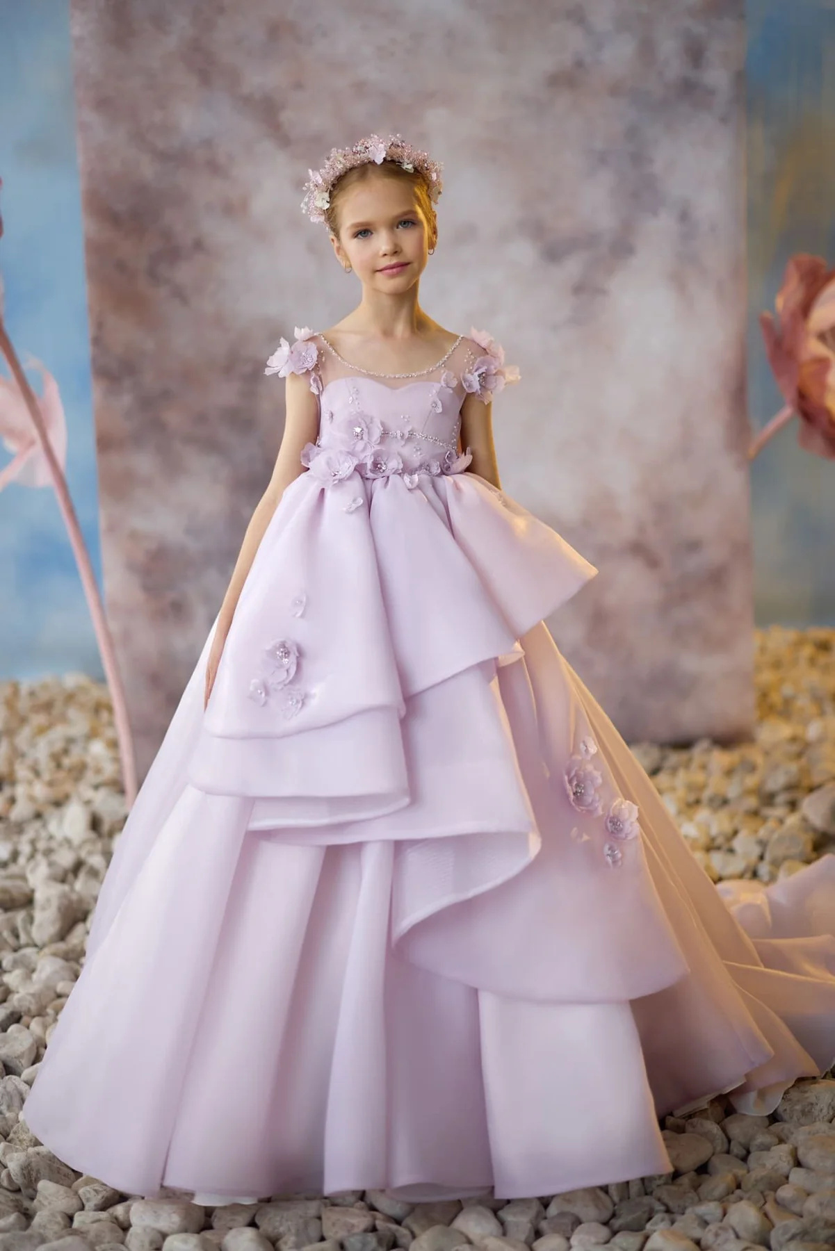 Lavender/Cream Little Girls Party Dress