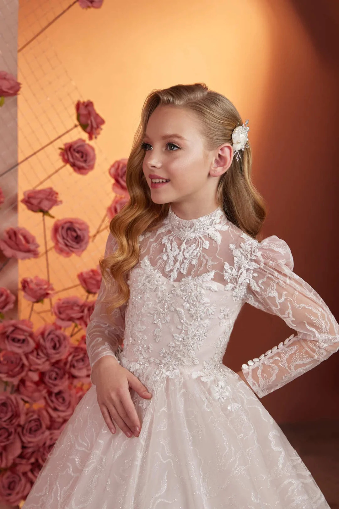Ivory Lace Little Girls Party Dress/Girls Communion Dress