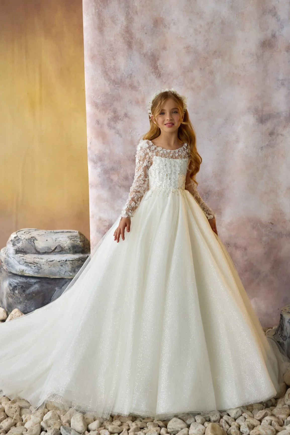 Ivory Lace Little Girls Party Dress/Girls Communion Dress