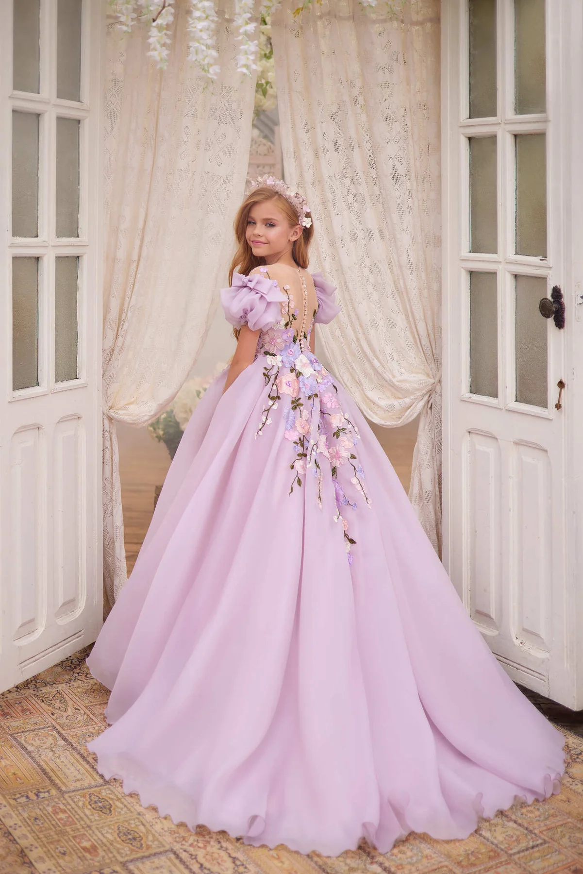 Purple and Champagne Flower Girl Dress/Girls Party Dress