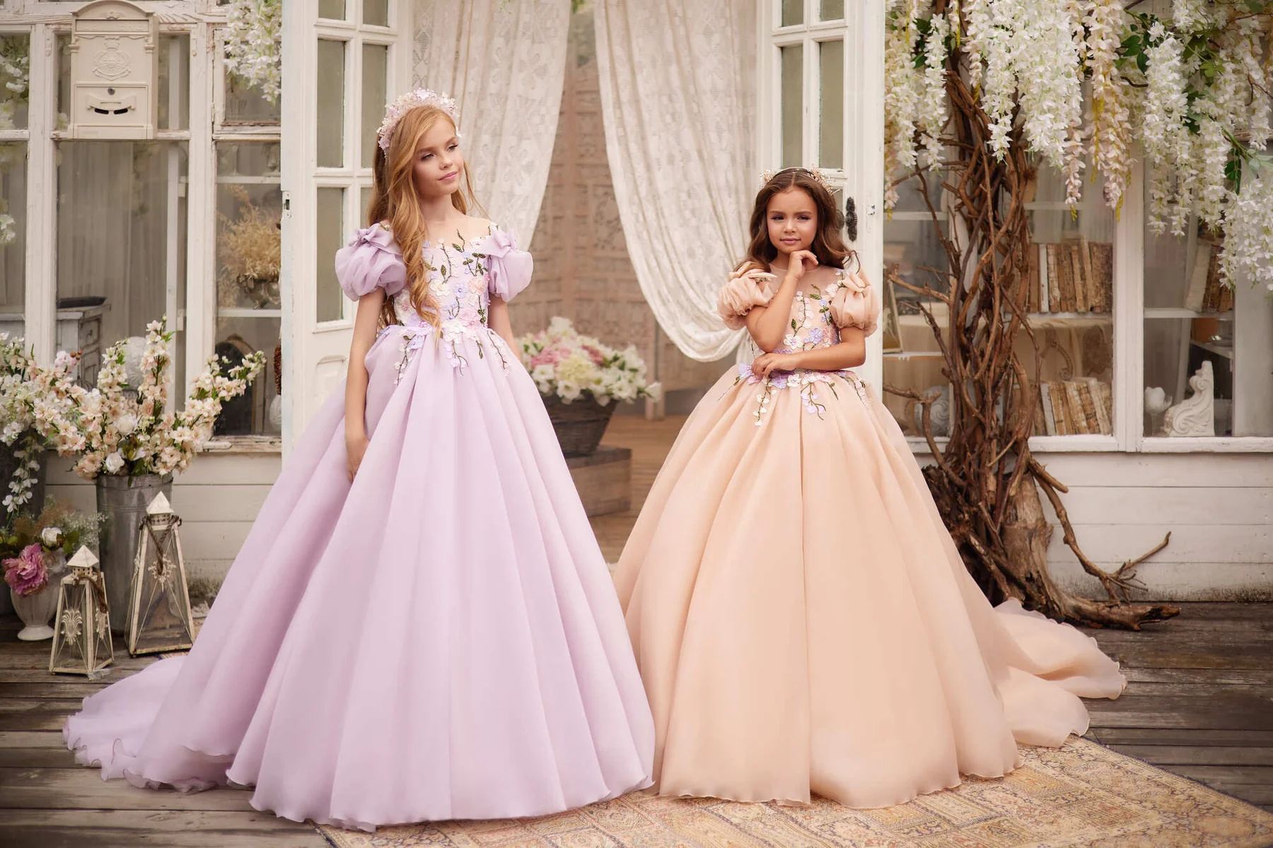 Purple and Champagne Flower Girl Dress/Girls Party Dress