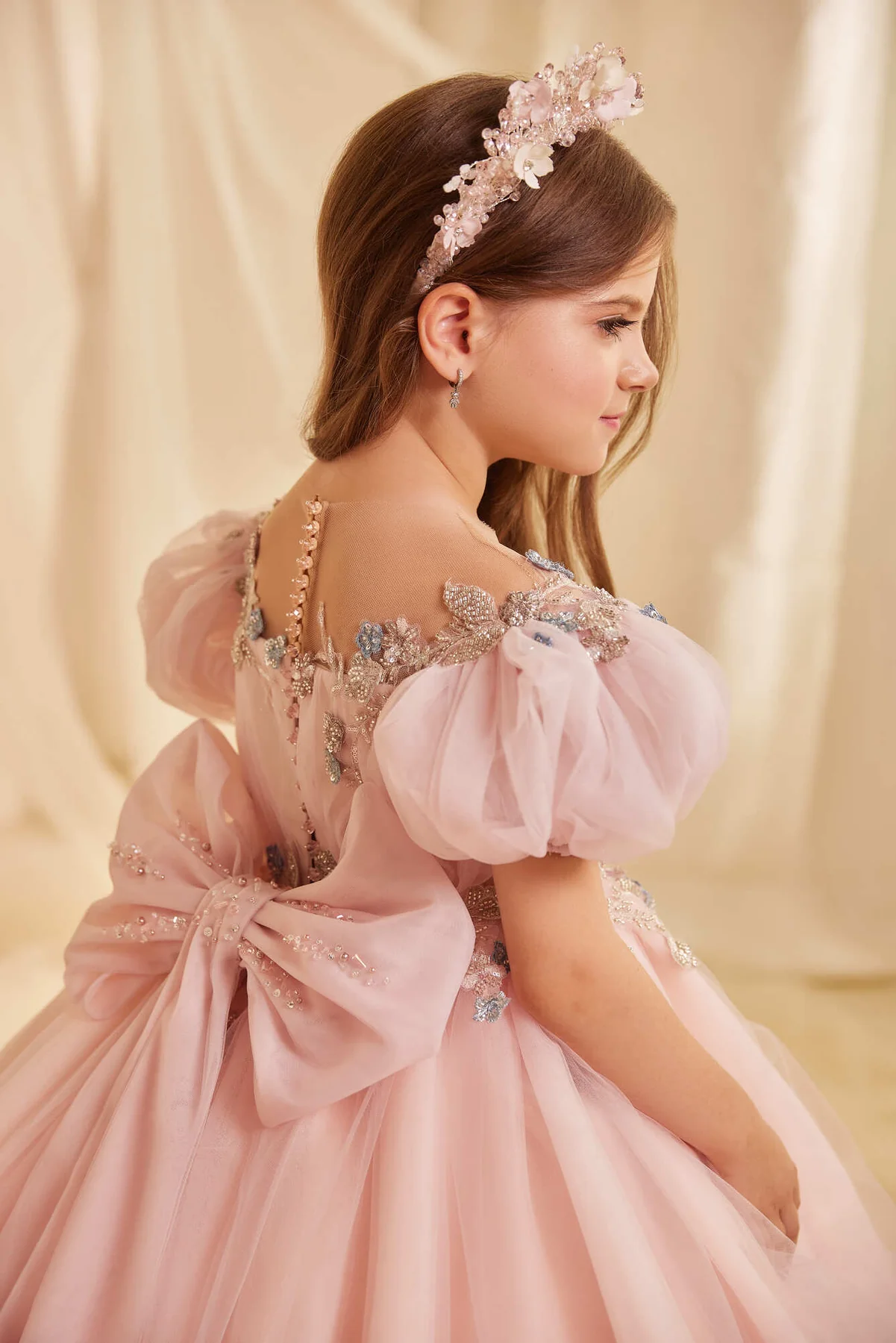 Pink Organza Beaded Girls Party Dress