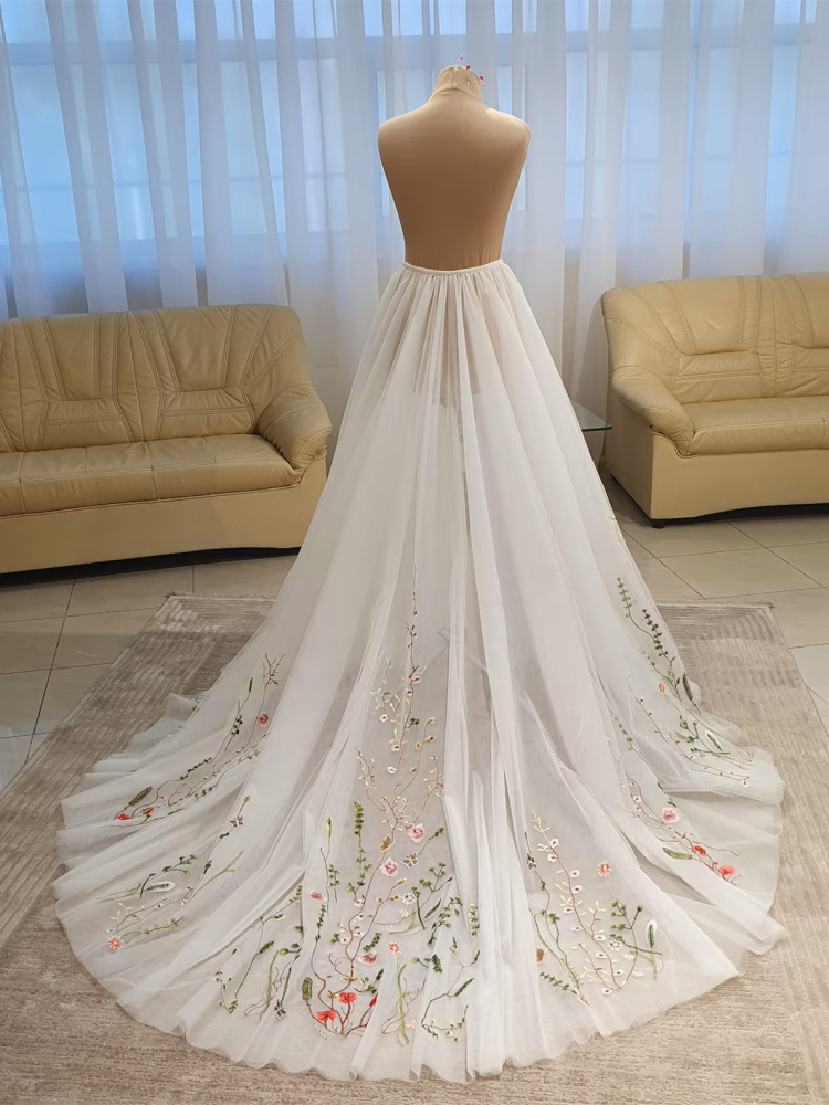 Ivory Ruffled Floral Detachable Wedding Skirt/Bridal OverSkirt