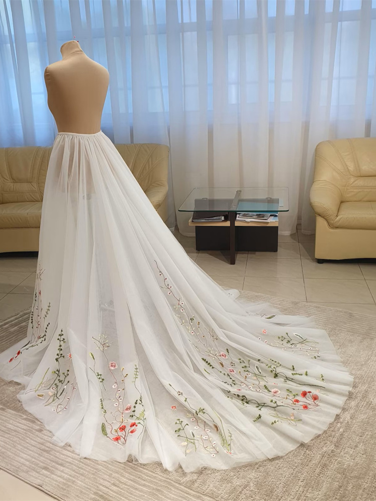Ivory Ruffled Floral Detachable Wedding Skirt/Bridal OverSkirt