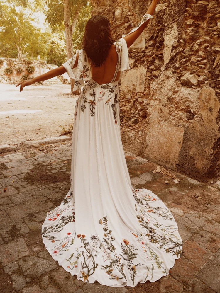 Floral Lace Applique Ivory Bridal Dress