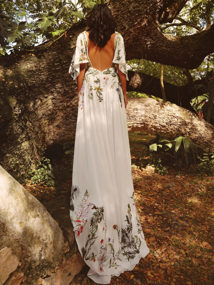 Floral Lace Applique Ivory Bridal Dress
