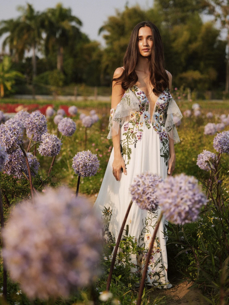 Ivory Floral Lace Applique Bridal Dress