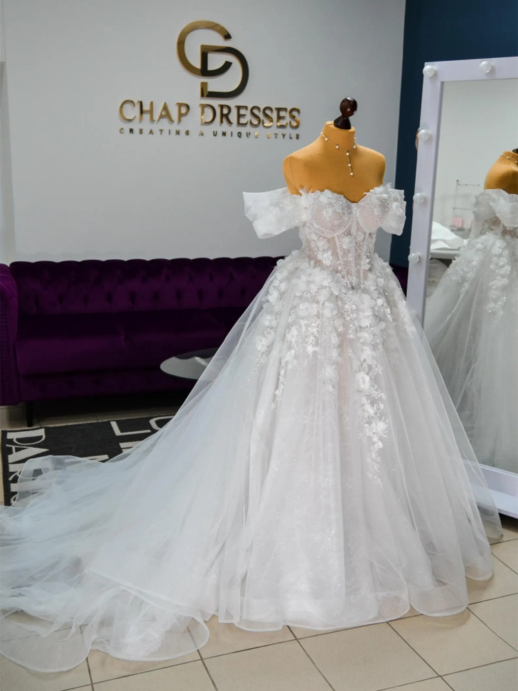 Ivory Floral Lace Applique Bridal Gown