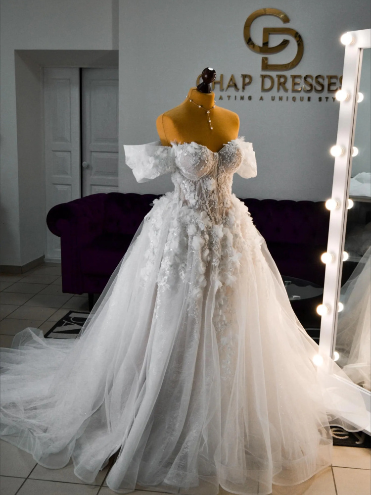 Ivory Floral Lace Applique Bridal Gown