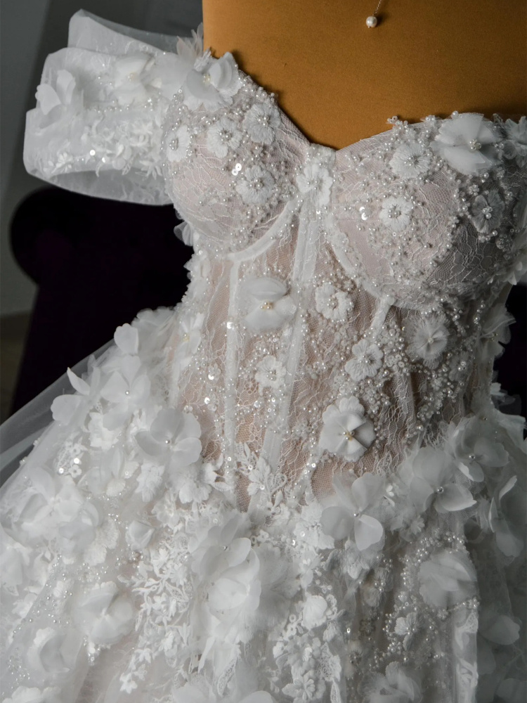 Ivory Floral Lace Applique Bridal Gown