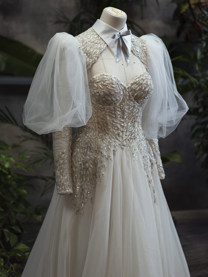 Ivory Beaded Photoshoot Dress/Prom Dress