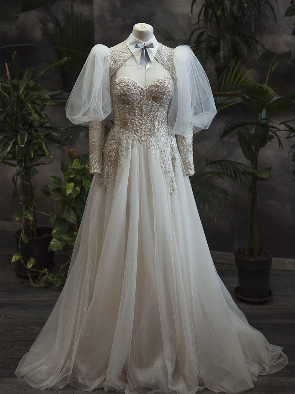 Ivory Beaded Photoshoot Dress/Prom Dress