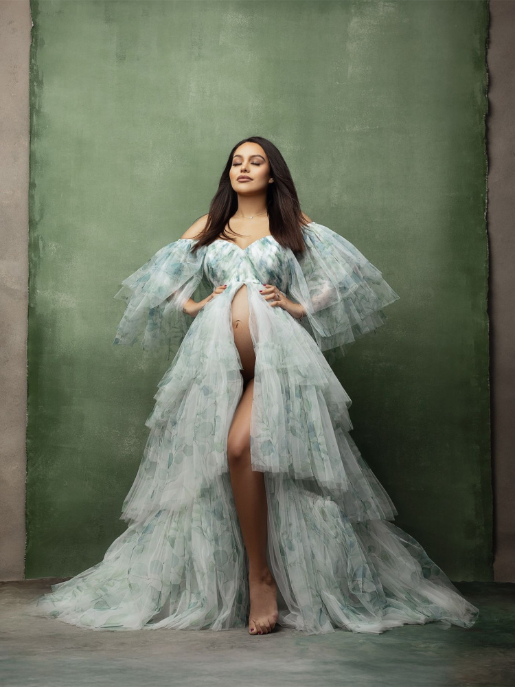 Printed Tulle  Maternity Dress For Photoshoot