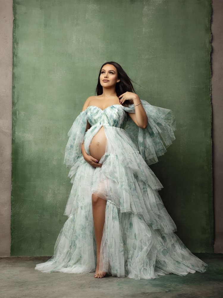Printed Tulle  Maternity Dress For Photoshoot