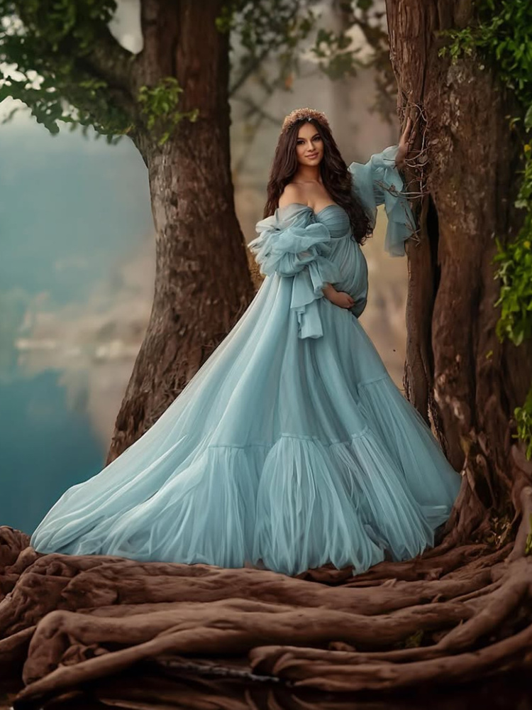 Light Blue Maternity Dress For Photoshoot